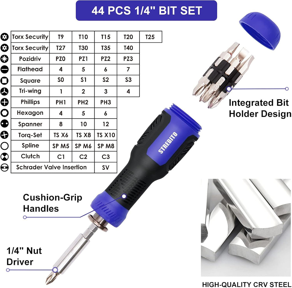 STREBITO 191-Piece Multi-Bit Screwdriver, Precision Screwdriver Set(Blue)
