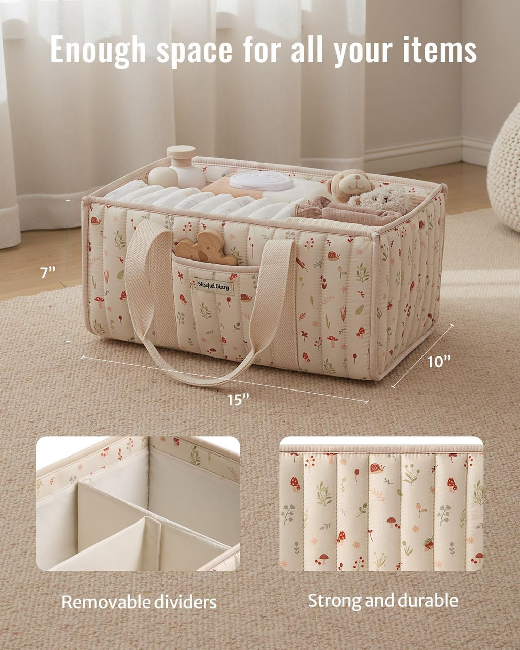 Blissful Diary Diaper Caddy Organizer, Storage Basket, Woodland Cream