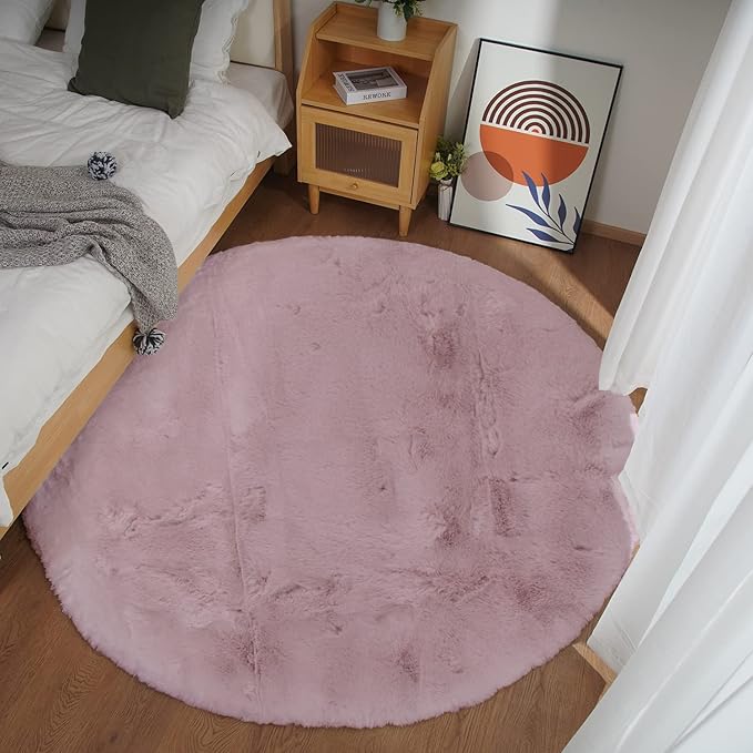 Ghouse Faux Rabbit Fur Round Rug 8ft Pink Round Rugs - Image 2
