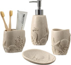 Bathroom Accessories Set, 4 PCS, Sandstone Look Leaf Beach Style