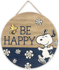 Peanuts Snoopy Be Happy Round Hanging Wood Wall Decor