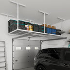 4X8FT Overhead Garage Storage Rack, 26"-40" Height Adjustable Garage Ceiling Storage Racks, Heavy Duty Metal Overhead Storage Organizer System, 750LBS Weight Capacity, White