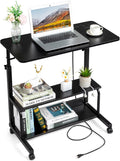 Karl home 31.5" Portable Rolling C-Shaped Computer Desk on Wheels, Black