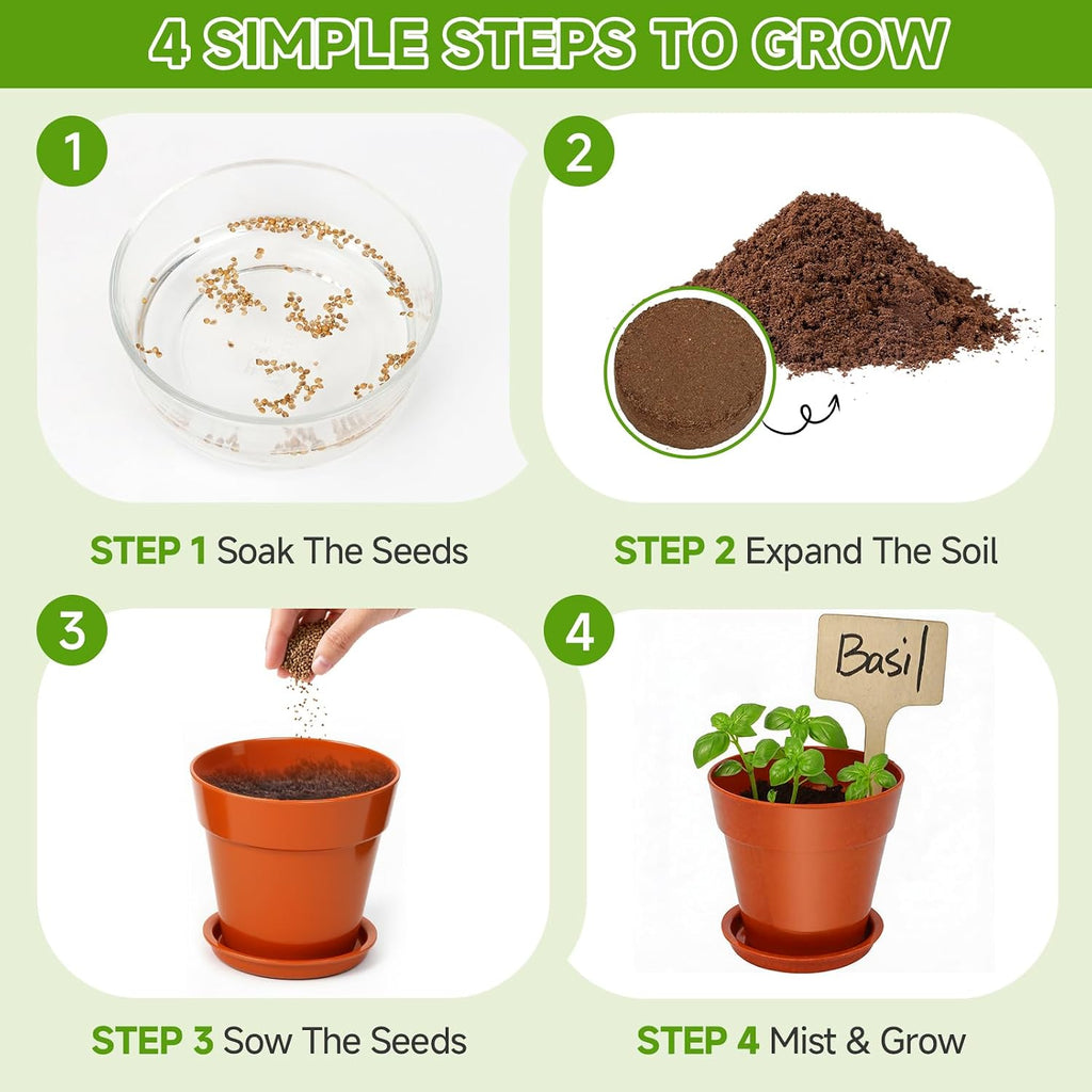 Herb Garden Kit, Indoor Herb Garden Starter Kit with Pots & Herb Seeds, Beautiful Gift Box, Gardening Gift for Women & Mom, Birthday, Christmas & Housewarming