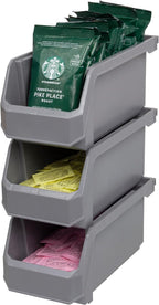 ReadySpace Medium Stackable Plastic Storage Bins, 8-Pack, Gray