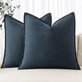 MIULEE Decorative Linen Pillow Covers 16x16 Inch Navy Blue ​Boho Farmhouse​ by MIULEE