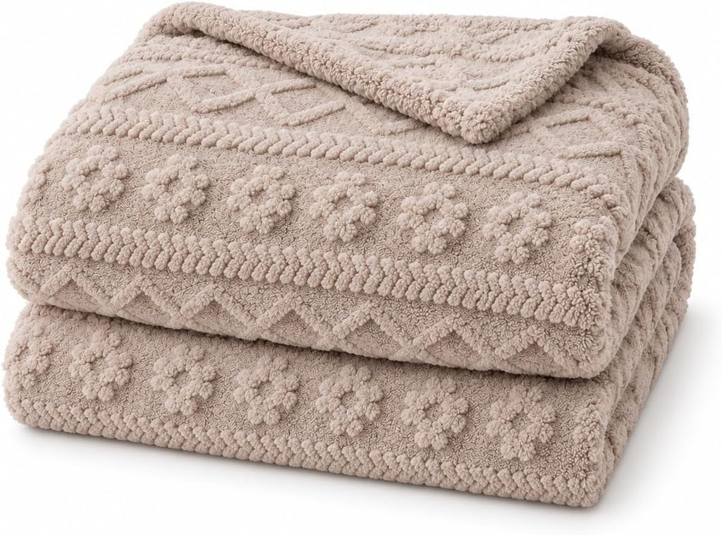 Boho Throw Blanket Soft & Fluffy Fleece, Neutral Brown Color, Cute & Aesthetic, Perfect for Sofa, Couch, Chair, Bed, Living Room & Bedroom, All-Season Use, Plush & Cozy Decorative Blanket 50'x60