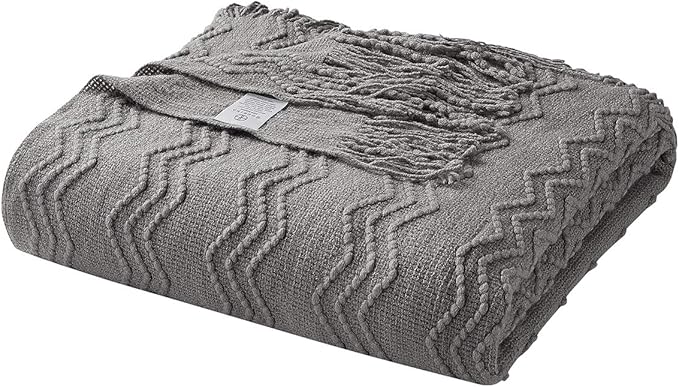 BOURINA Dark Grey Throw Blanket 50 x90 Inches Throw Textured Solid Soft Sofa - Image 6