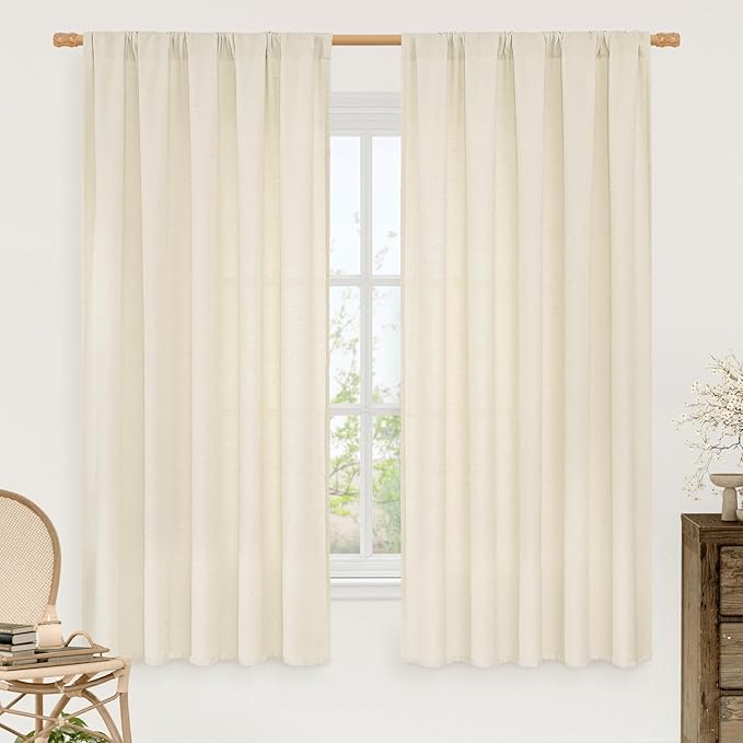 LAMIT Light Beige Linen Textured Curtains 63 inch Length by LAMIT