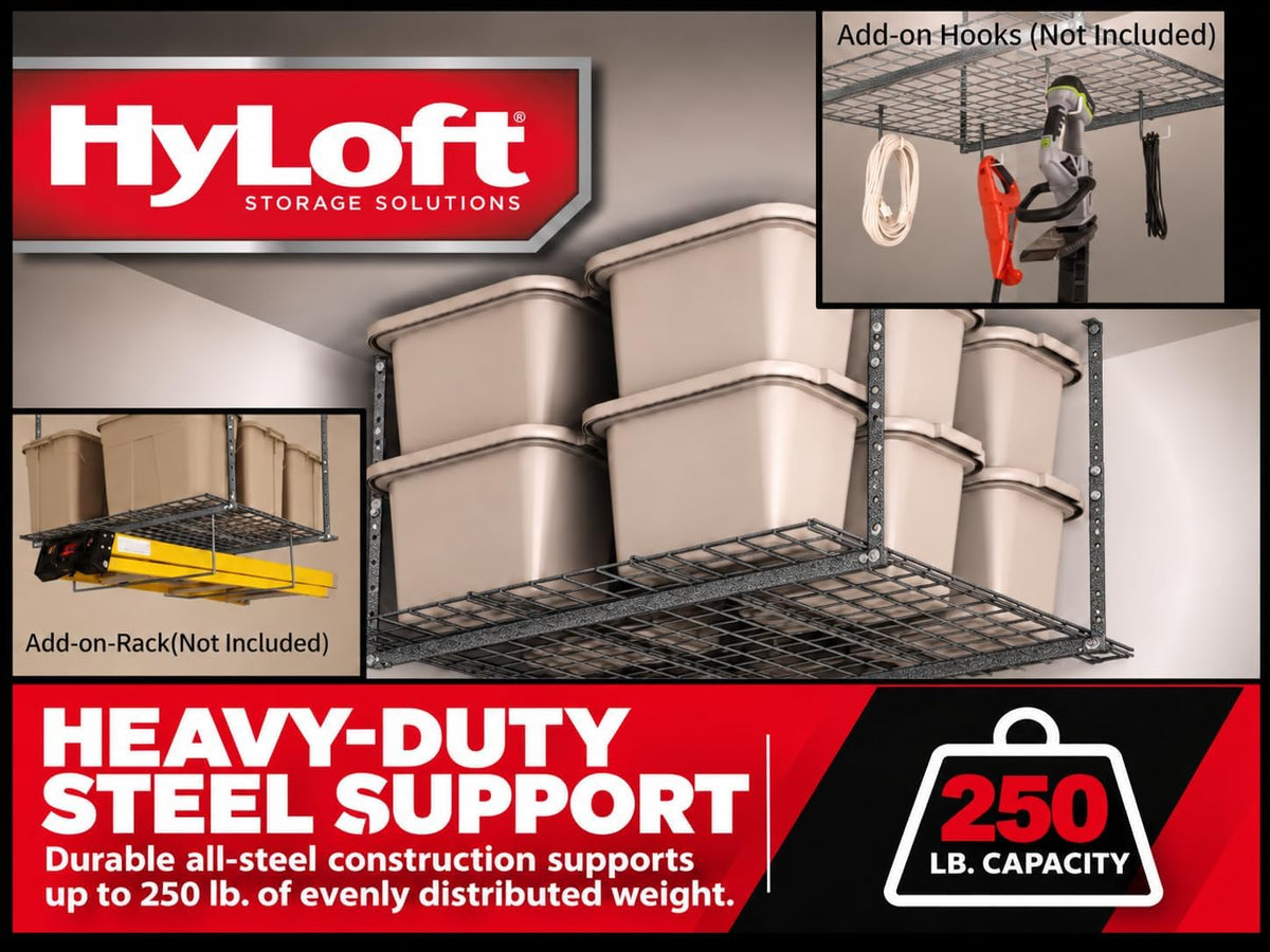 Hyloft Overhead Steel Garage Storage System, Ceiling Rack, 45-Inch x 45-Inch, 00625, Hammertone