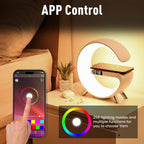 Smart LED Table Lamp, 4-in-1 Wireless Charger, Night Light, Alarm Clock, Bluetooth Speaker with App Control, Bedside Lamp with Charging Station for Bedroom, Office, Home Decor, Teen Girls Boys Gifts