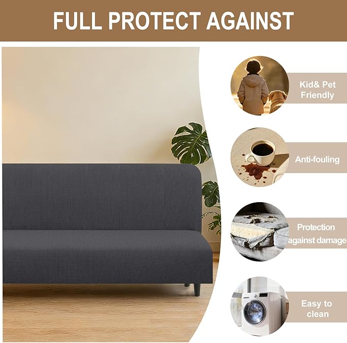 U-NICE HOME Stretch Futon Cover Armless Bed Slipcover - Image 4