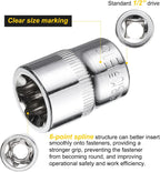HARFINGTON 5pcs E-Torx Socket 3/8" Drive E18 Star Female Socket 1.1" Length