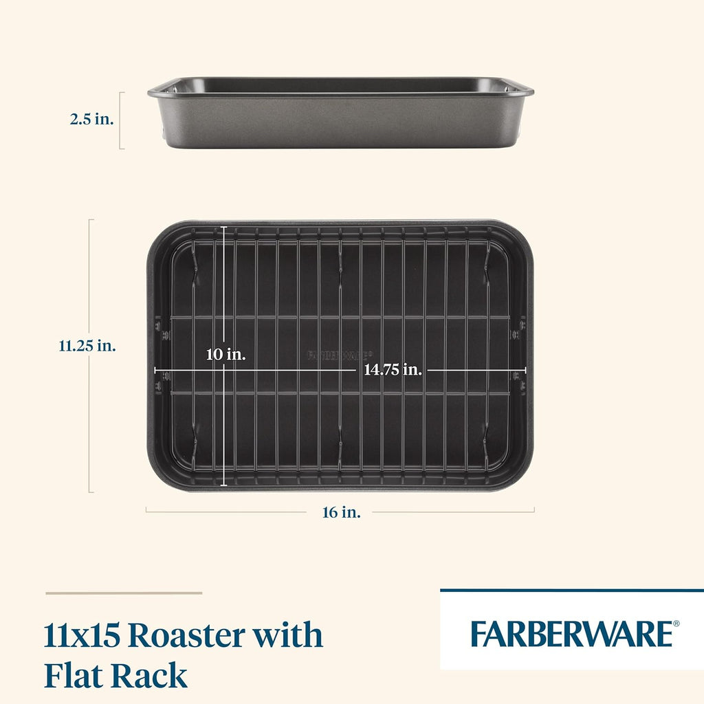 Farberware Bakeware Nonstick Roaster, Roasting Pan with Rack, Gray