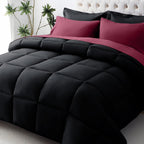 JOLLYVOGUE Queen Comforter Set, Ultra-Soft Bed in a Bag Queen Size 7 Pieces, Oeko-TEX Certified Bedding Set with Down Alternative Comforter, Sheets, Pillowcases & Shams, Black & Deep Burgundy