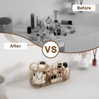Makeup Organizer Countertop with 2 Rotating Perfume Trays, 5-Compartment Vanity Skincare Organizers, Make Up Desk Organization and Storage with Cosmetic Brush Holder for Bedroom Bathroom Counter