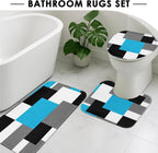 Bathroom Sets with Shower Curtain and Rugs, Set of 4 Blue Geometric