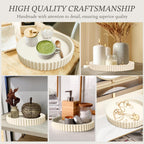 Round Solid Concrete Tray, Fluted Centerpiece for Coffee Table Decor 13"