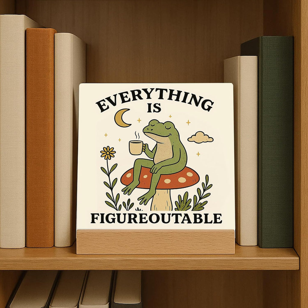 Inspirational Office Desk Decor Everything Is Figureoutable Sign Motivational Gifts For Women Kids - Mental Health Decor Funny Frog Coffee Desk Art Calming Corner Decorations For Classroom Dorm Bedroom
