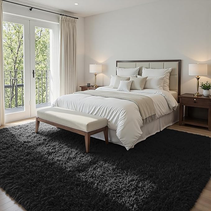 5x8 Area Rugs for Living Room: Soft Fluffy Shag Black Rugs for Bedroom - Image 3