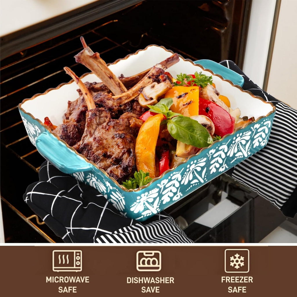 2 Pack Ceramic Baking Dish with Double Handle, 9 x 9 Inch