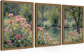 Framed Monet Wall Art Set of 3, Impressionist Botanical Floral Canvas Wall Decor, Vintage Cottagecore Artwork Paintings, Nature Landscape Flowers Prints Pictures for Living Room Bedroom 12x16 Inch