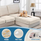 H.VERSAILTEX Velvet Stretch Sectional Couch Covers 3 Pieces, L Shape, Ivory - Image 3