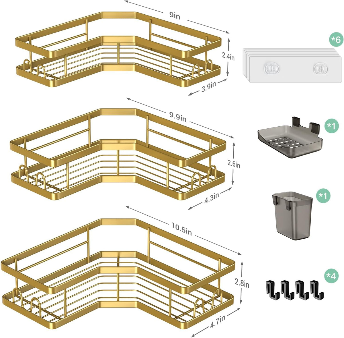 AKTECKE Corner Shower Caddy Bathroom Organizer: Adhesive Shower Rack Bathtub Shelves - 3Pack No Drilling Shower Shelf - Stainless Steel Organizer
