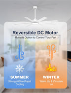 60'' White Ceiling Fan Without Lights for Indoor/Covered Outdoor