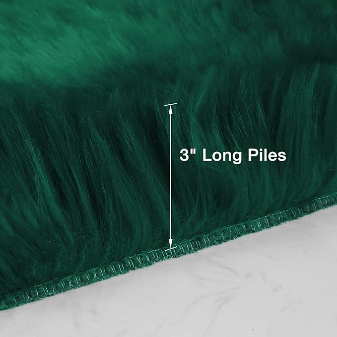 duduta Emerald Green Faux Sheepskin Throw Rug 2x3 ft, Fluffy Shag Small Bedside - Image 2