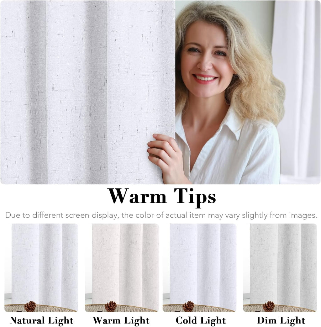 H.VERSAILTEX 100% Blackout Linen Curtains 84" L 2 Panels Bright White