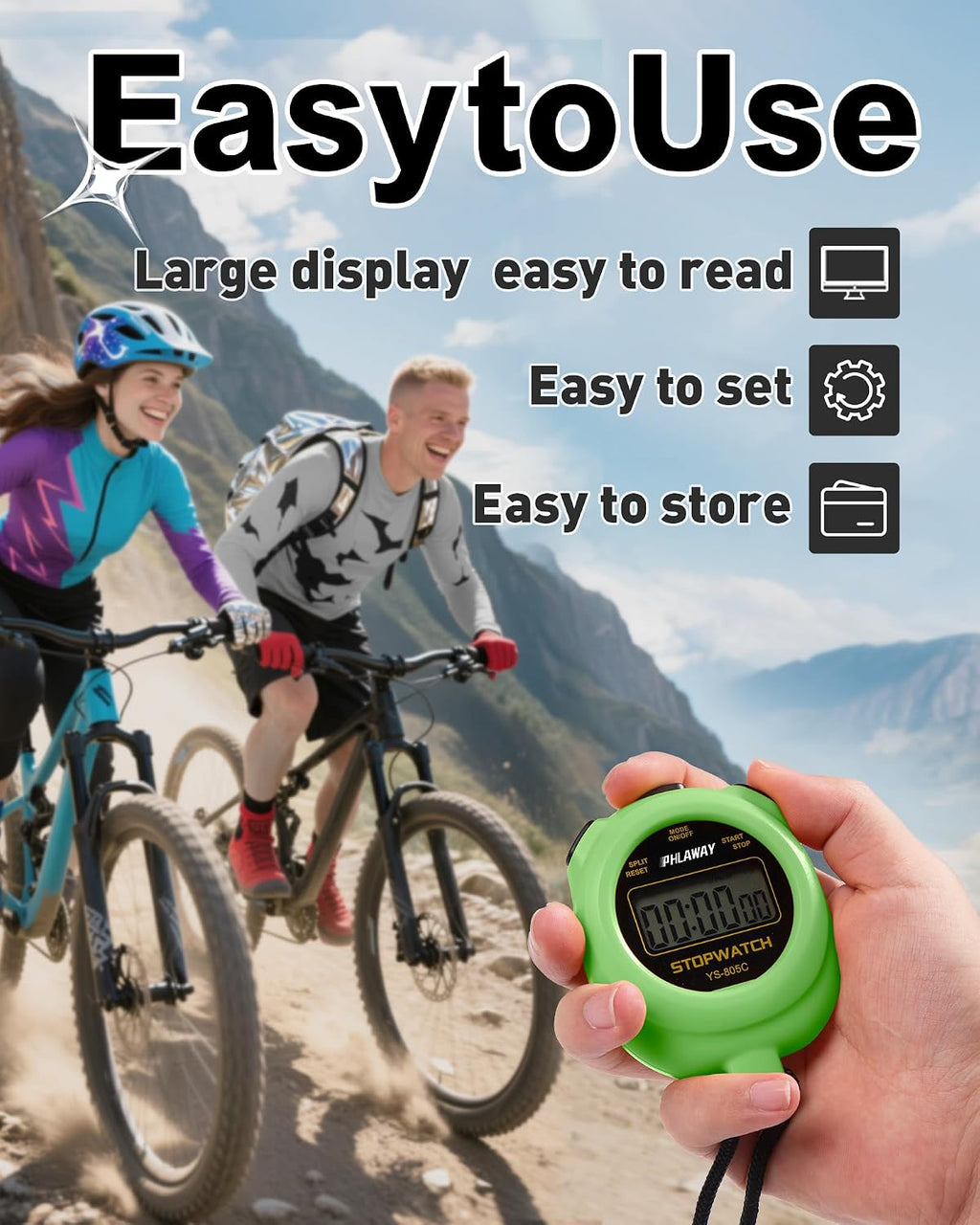 Simple Stopwatch Timer - Easy to Use, Set Up, Read, and Carry - Large Display - On/Off, AAA Battery - Ideal for Coaches, Track and Field, Soccer Referees, Sports, Classroom