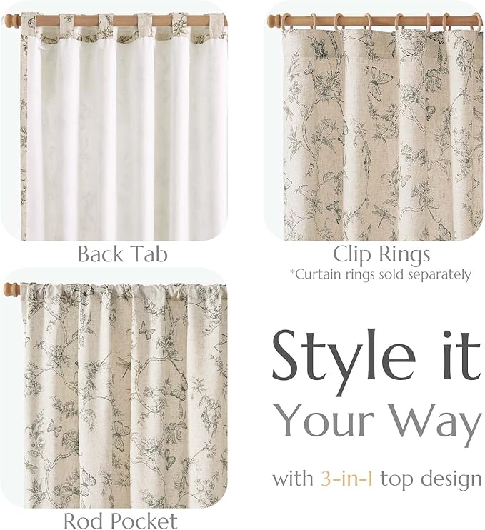 jinchan Floral Curtains Lined Linen Blend Curtain - Image 4