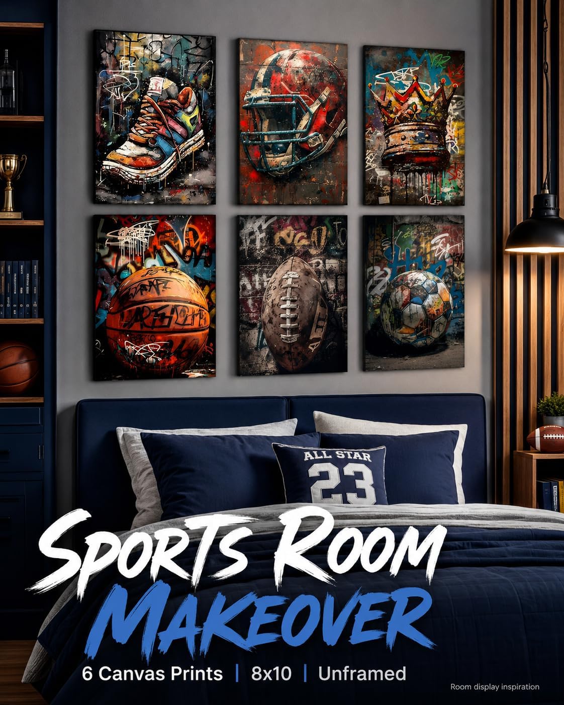 Sports Graffiti Wall Art, Basketball Football Wall Decor, Set of 6,8x10 in