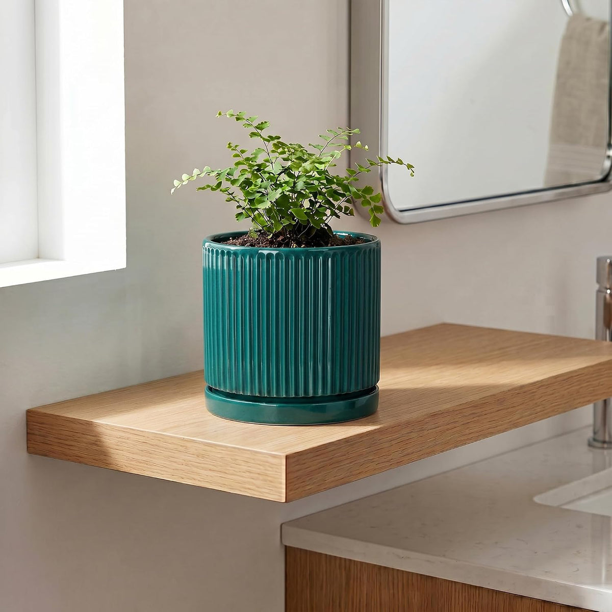 Ceramic Planter, 6 Inch Pots for Plants with Tray, Blackish Green
