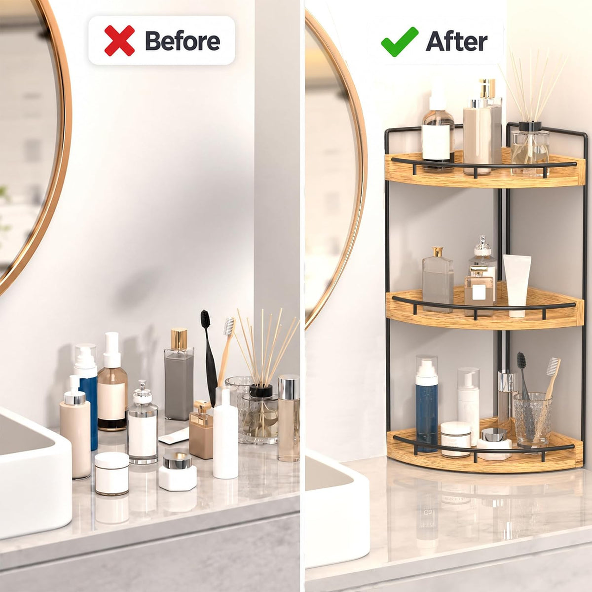 Dorhors Corner Bathroom Organizer Countertop,Vanity Counter Storage Shelf