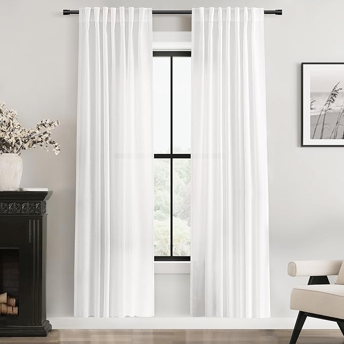 White Linen Curtains 72 inch Long 2 Panel Set by Jolilight