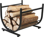 MyGift Modern Firewood Storage Rack with Brass Tone Metal U-Shape Frame, Compact Freestanding Fireplace Fire Starter Kindling Split Log Holder Elevated Wood Caddy