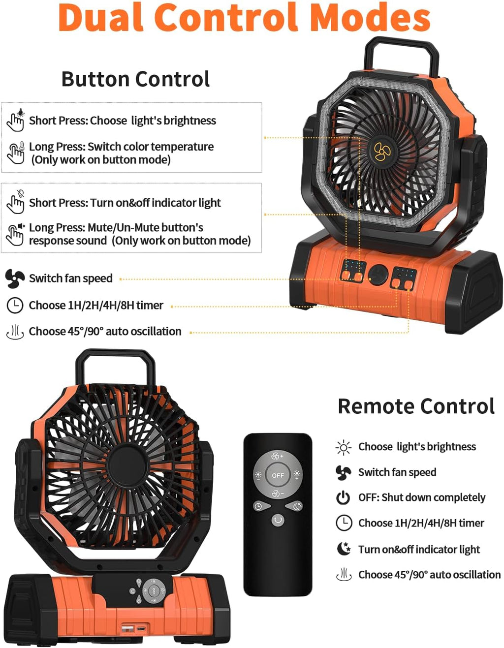 ADUST Camping Fan Battery Powered 20000mAh Outdoor Tent Fans - Orange