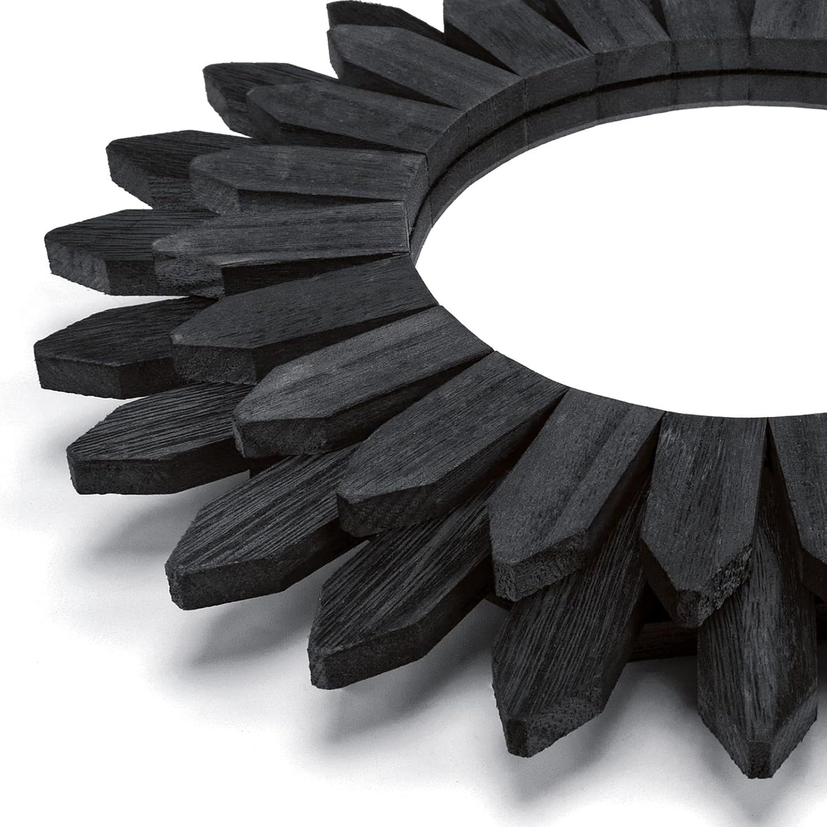 Honiway Black Wall Decor Wall Mirror 12 inch Boho Wall Decor Wood Decorative Mirror for Room Decor Home Decor for Bedroom Living Room Bathroom Kitchen Black