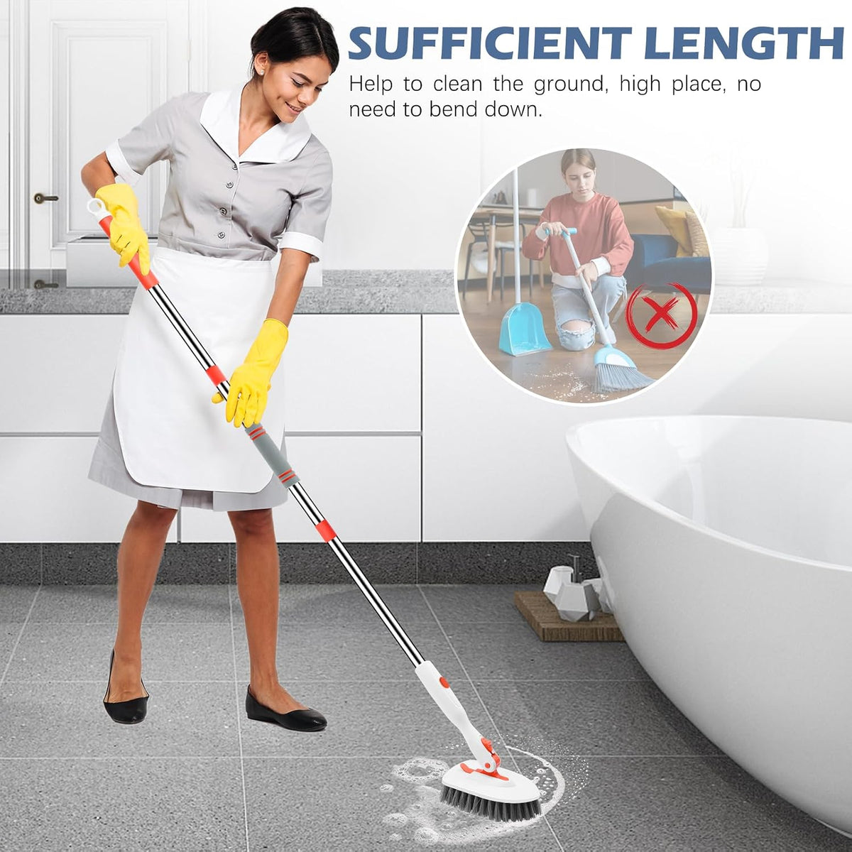 Tile Tub Scrubber Brush 3-in-1 Shower Scrubber with Long Handle