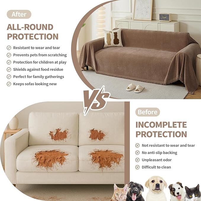 Couch Cover for Dogs, Boho Sofa Covers for 2 Cushion Couch, Chenille Sofa - Image 3