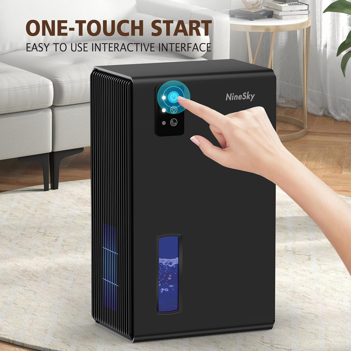 NineSky Dehumidifier, 1000 sq.ft Dehumidifiers for Home with 95oz Large Water Tank,Quiet Dehumidifier with 7-Color Ambient Light & Auto Shut Off, Dehumidifier for Basement, Bedroom, Bathroom (Black)