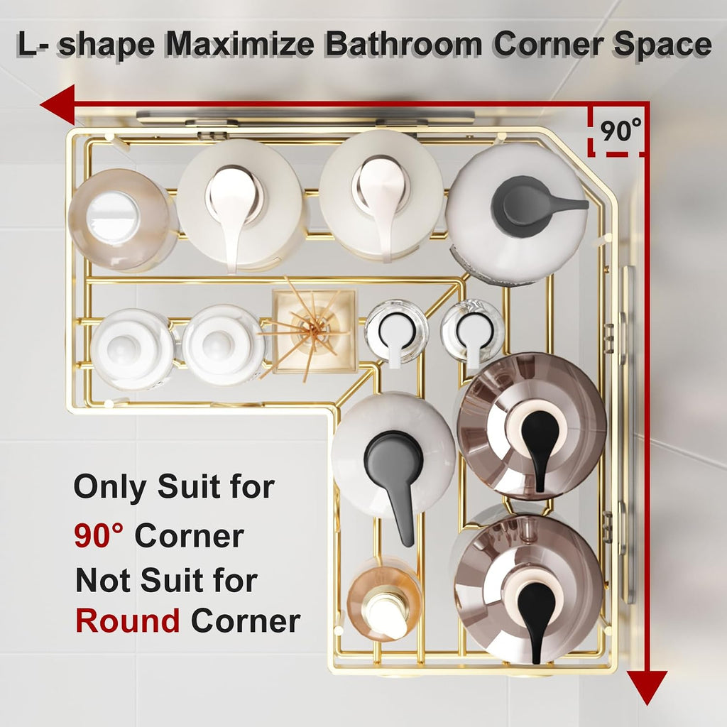 Corner Shower Caddy, 5 Pack Adhesive Stainless Steel Organizer, Gold