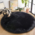 ORINOVA Black Round Rugs 6ft Fluffy Washable Faux Sheepskin Shaggy Fur Rugs - Image 2