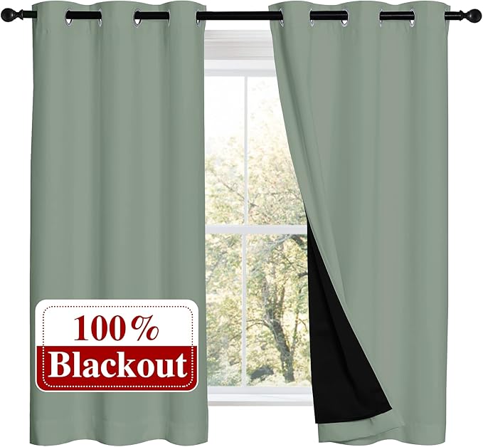NICETOWN 100% Blackout Curtains 54 inches Long, Double-Deck Completely Blackout by NICETOWN
