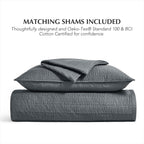 EVERGRACEHOME Cotton Sateen Channel Quilt Set, Queen Size, Midnight Blue