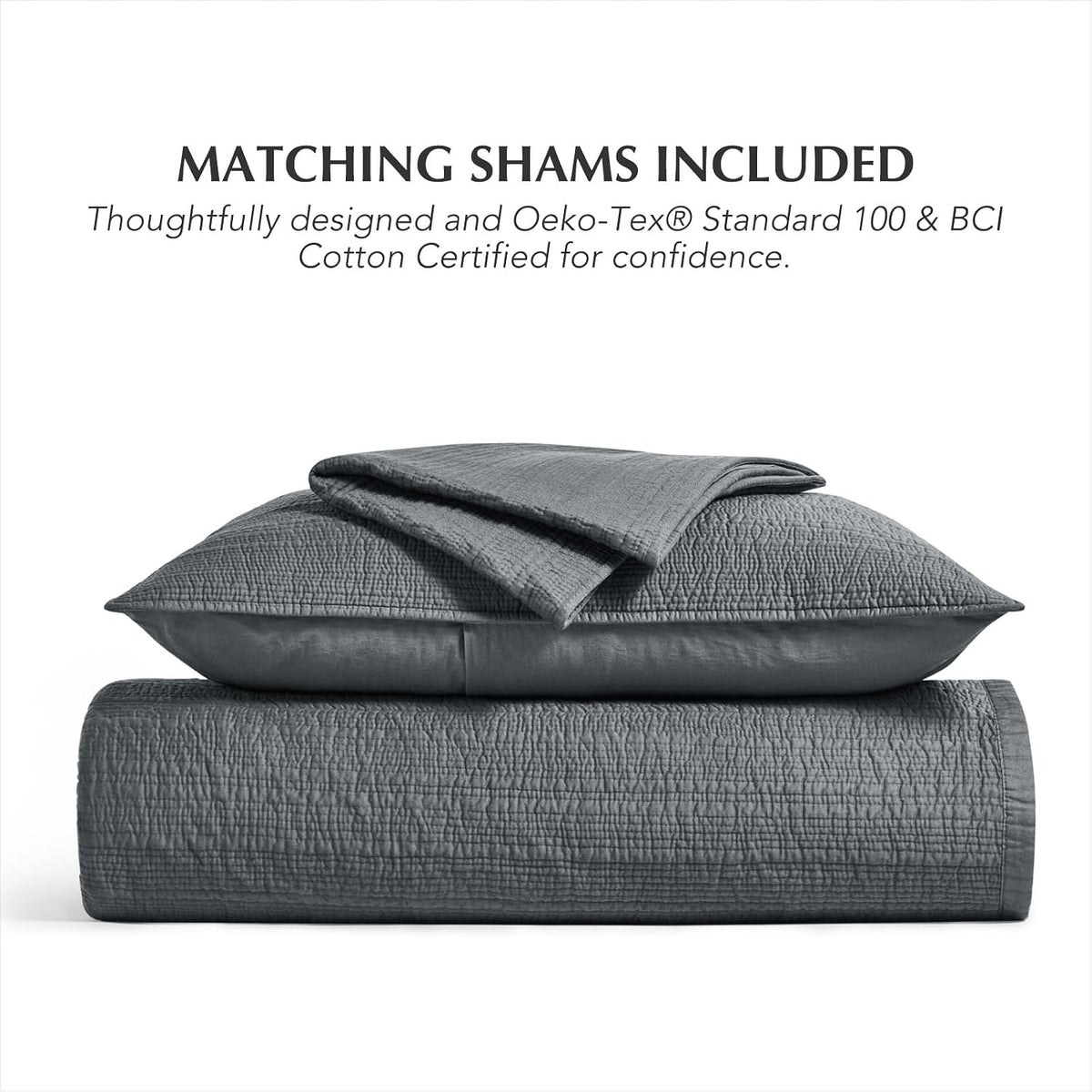 EVERGRACEHOME Cotton Sateen Channel Quilt Set, Queen Size, Midnight Blue