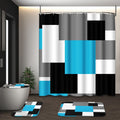 Bathroom Sets with Shower Curtain and Rugs, Set of 4 Blue Geometric