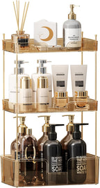 Akinbas 3 Tier Bathroom Organizer Countertop Makeup Perfume Tray Skincare Organizer for Bathroom Dresser Vanity (Gold)
